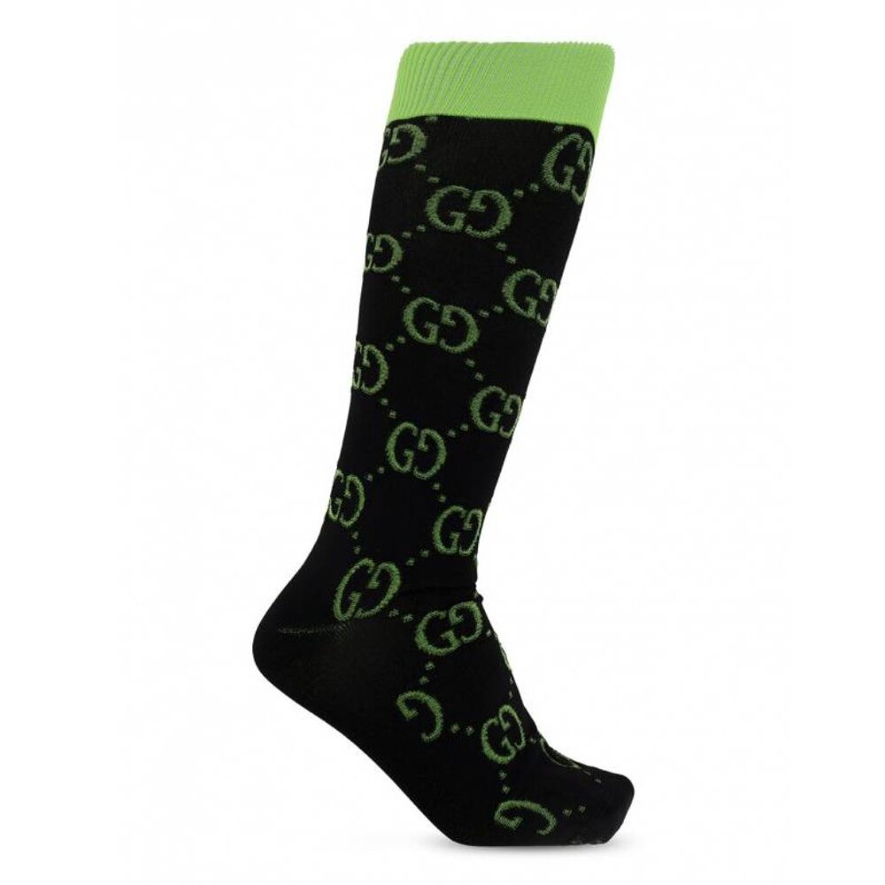 Gucci Black & Light Green GG Monogram Mid-Calf Socks
